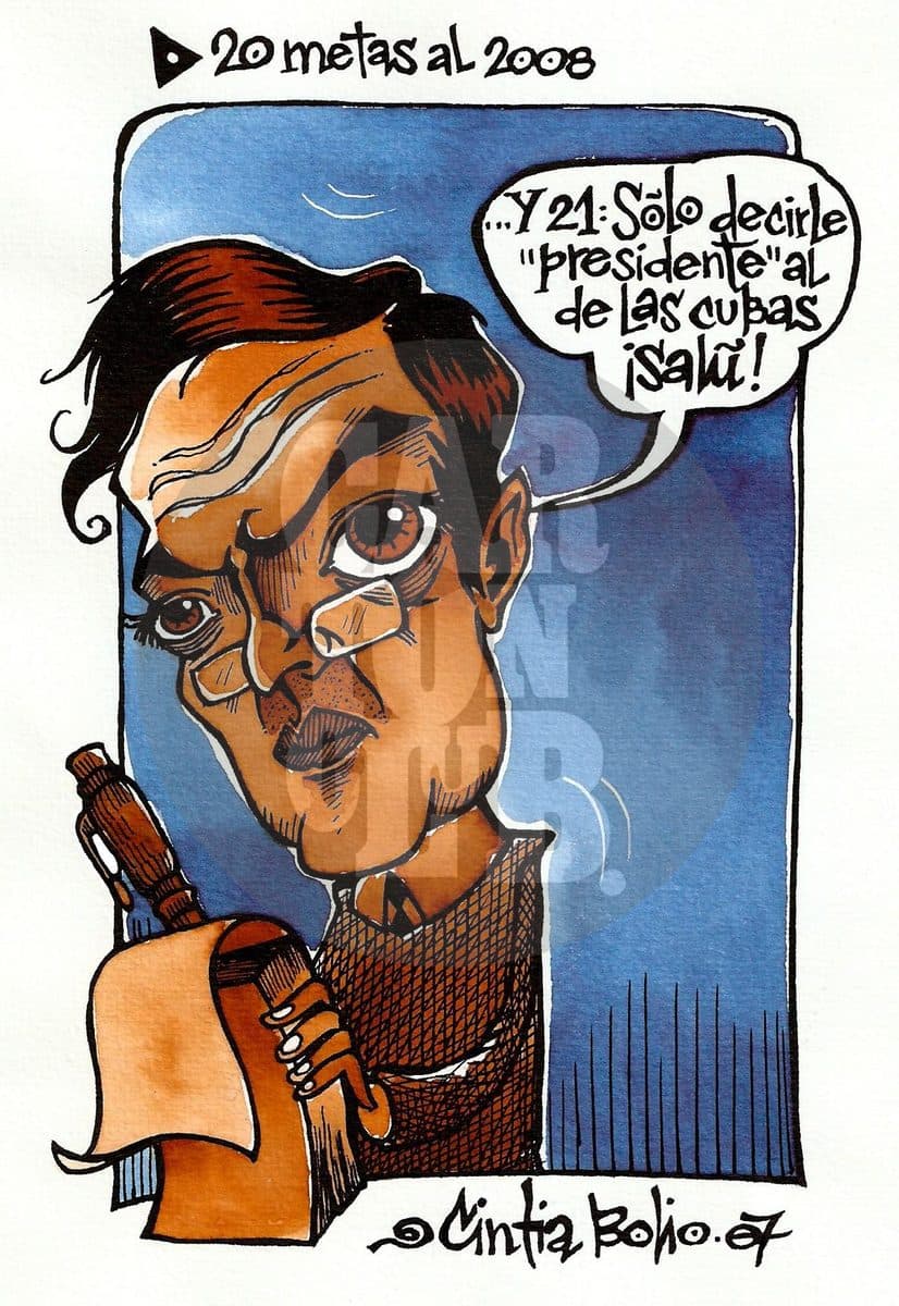 20 metas al 2008, cartón de Cintia Bolio