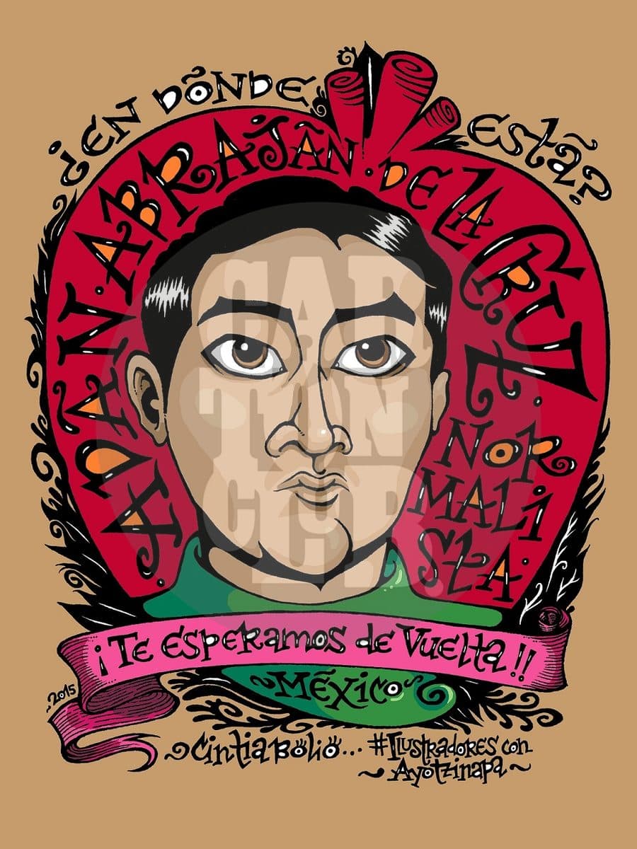 Adán Abraján - Ayotzinapa, cartón de Cintia Bolio