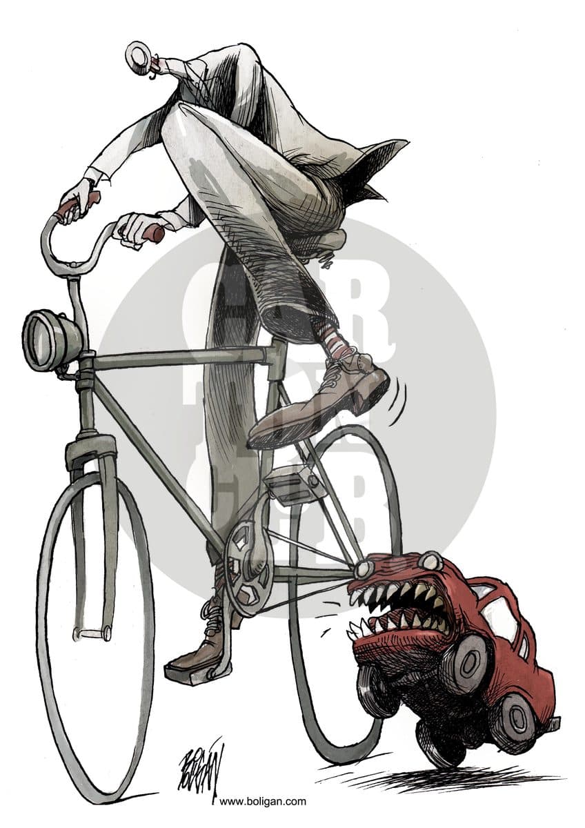 Agresión automotriz, cartón de Ángel Boligán