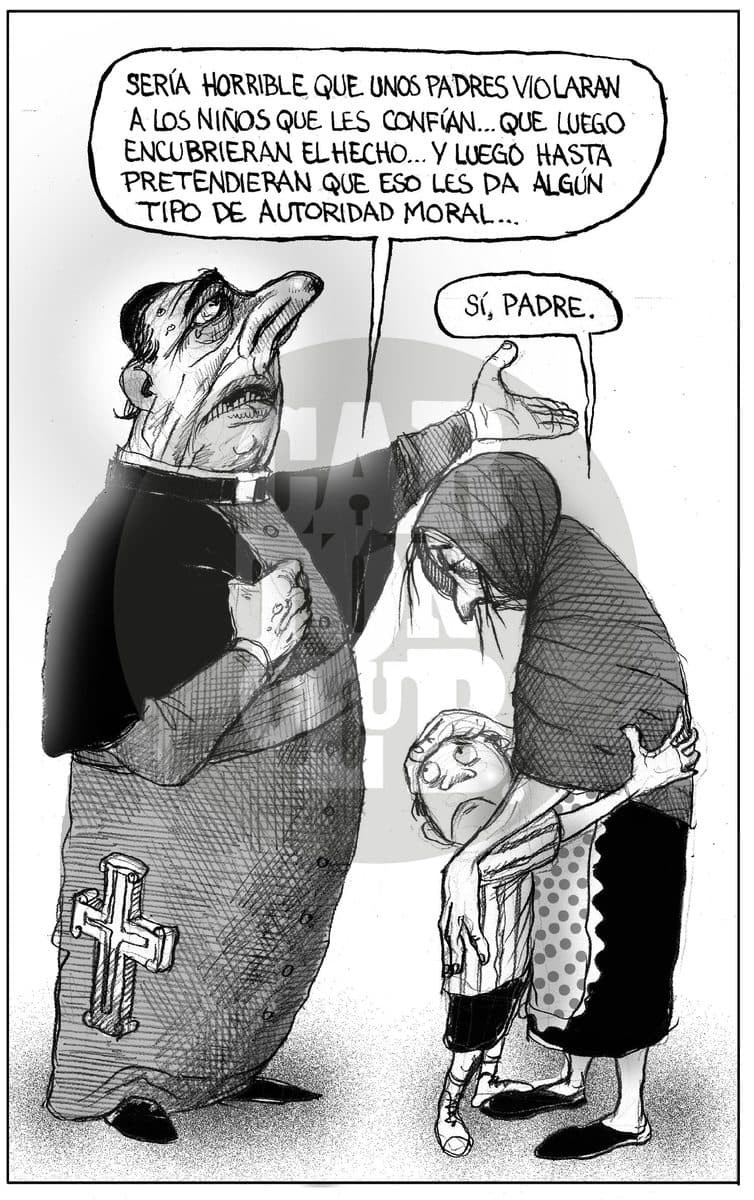 Argumentando vs adopciones gay, cartón de El Fisgón