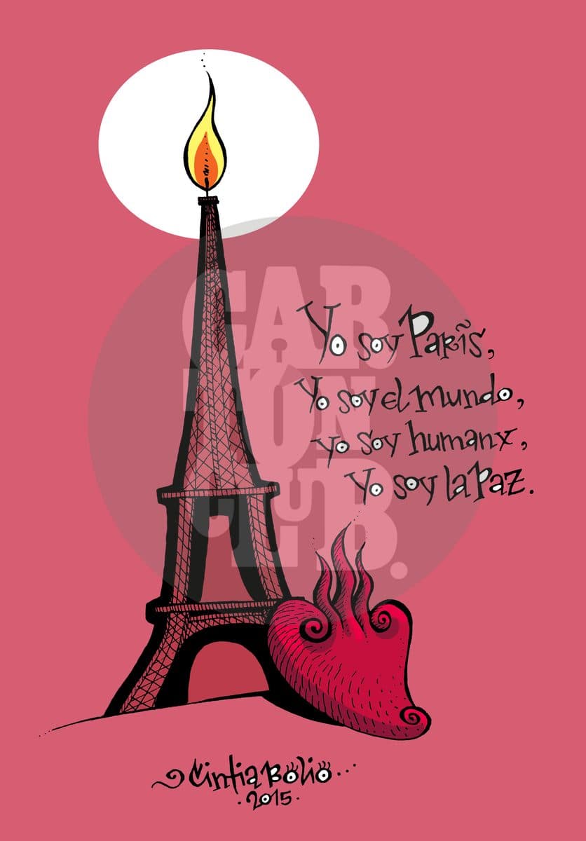 Atentados en París, cartón de Cintia Bolio