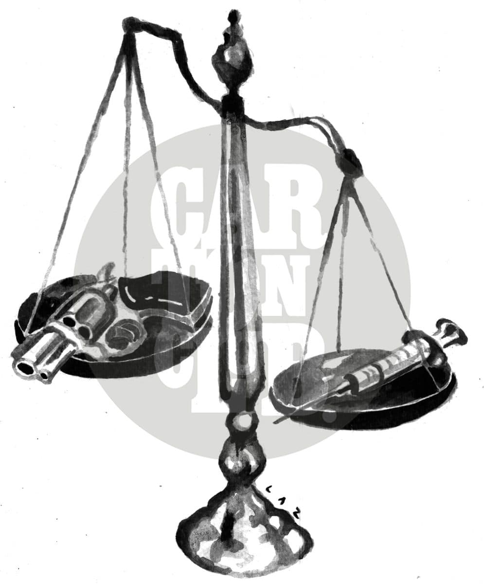 balanza, cartón de Laz