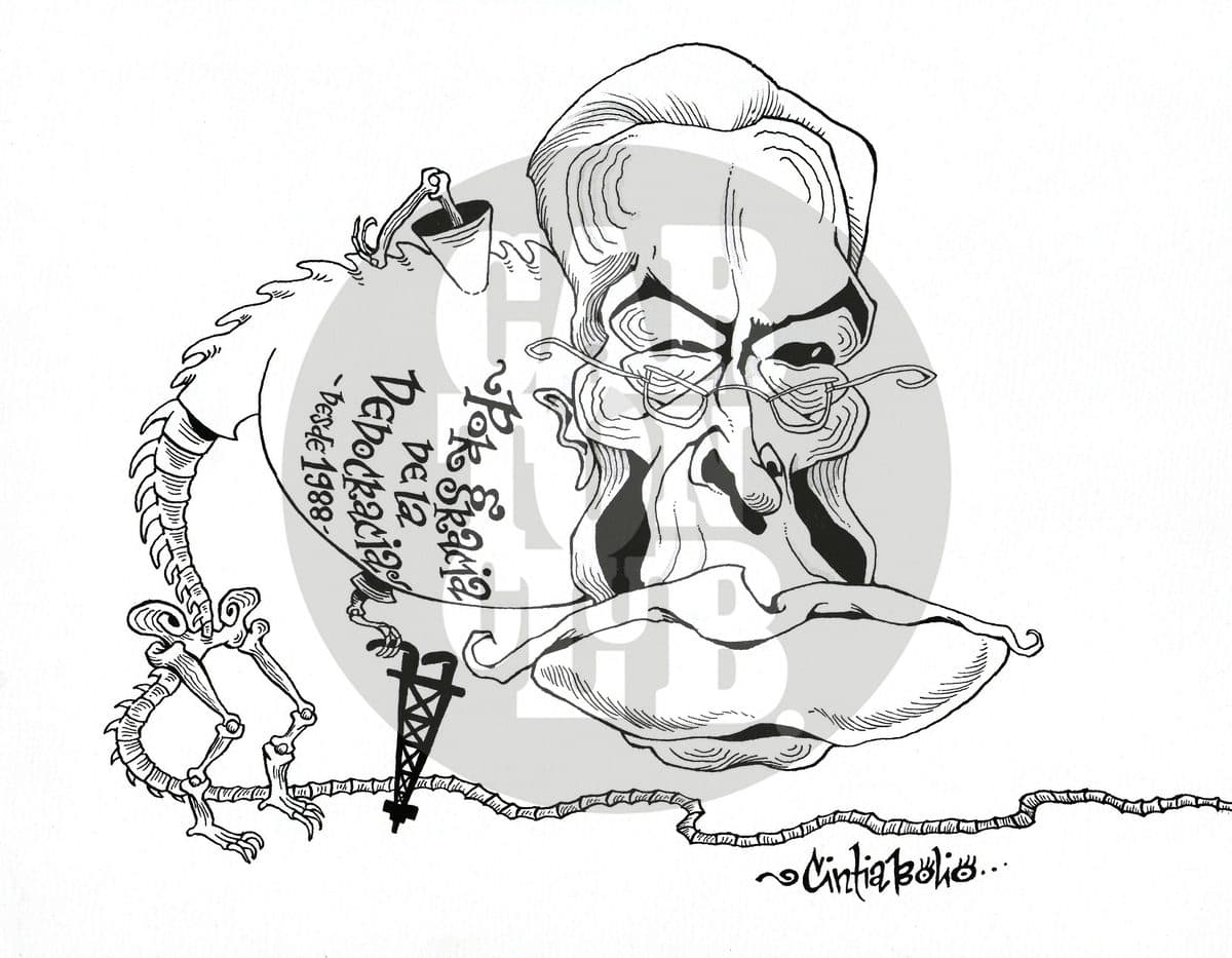 Calavera Manuel Bartlett, cartón de Cintia Bolio
