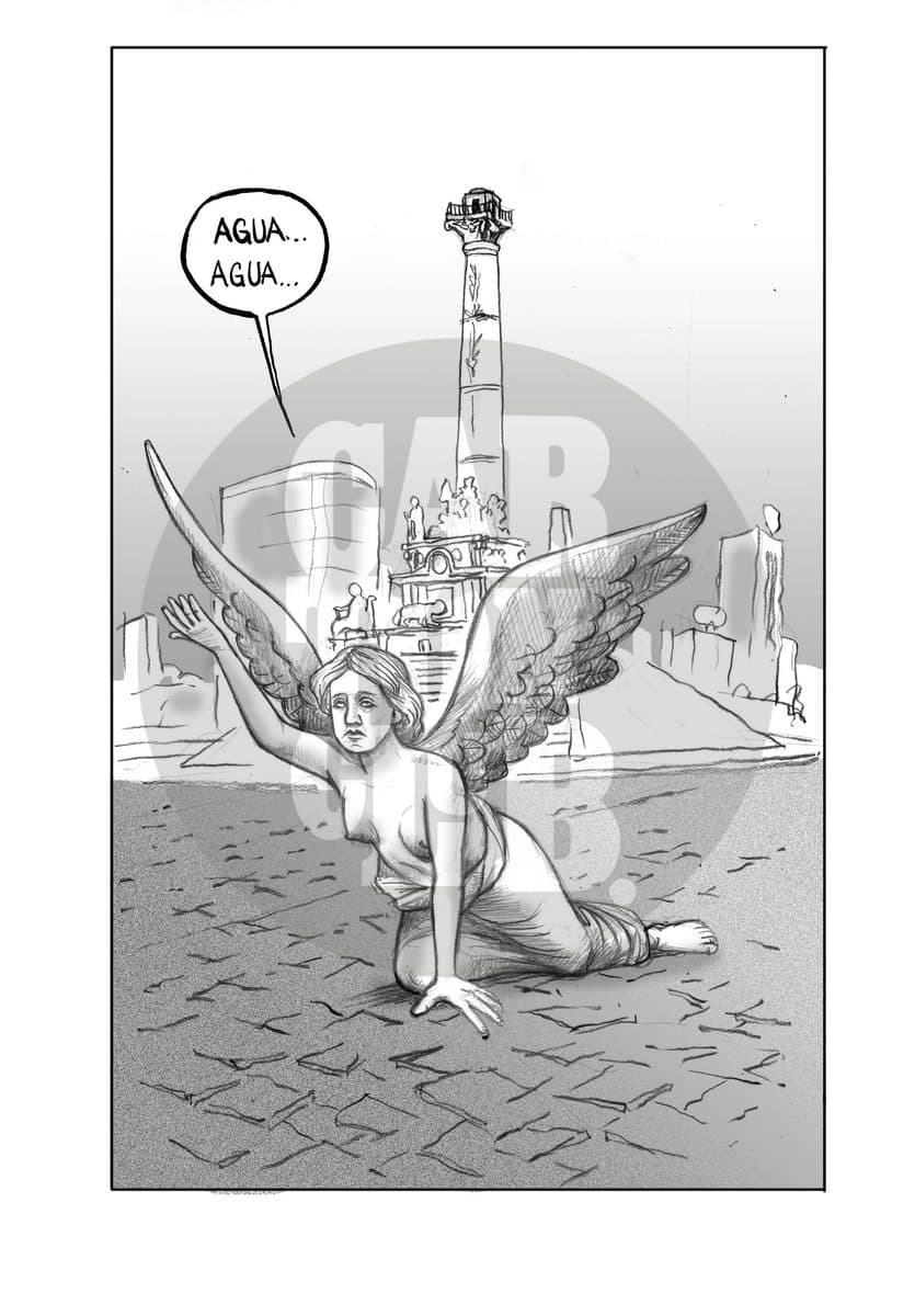 Ciudad con Angel, cartón de El Fisgón