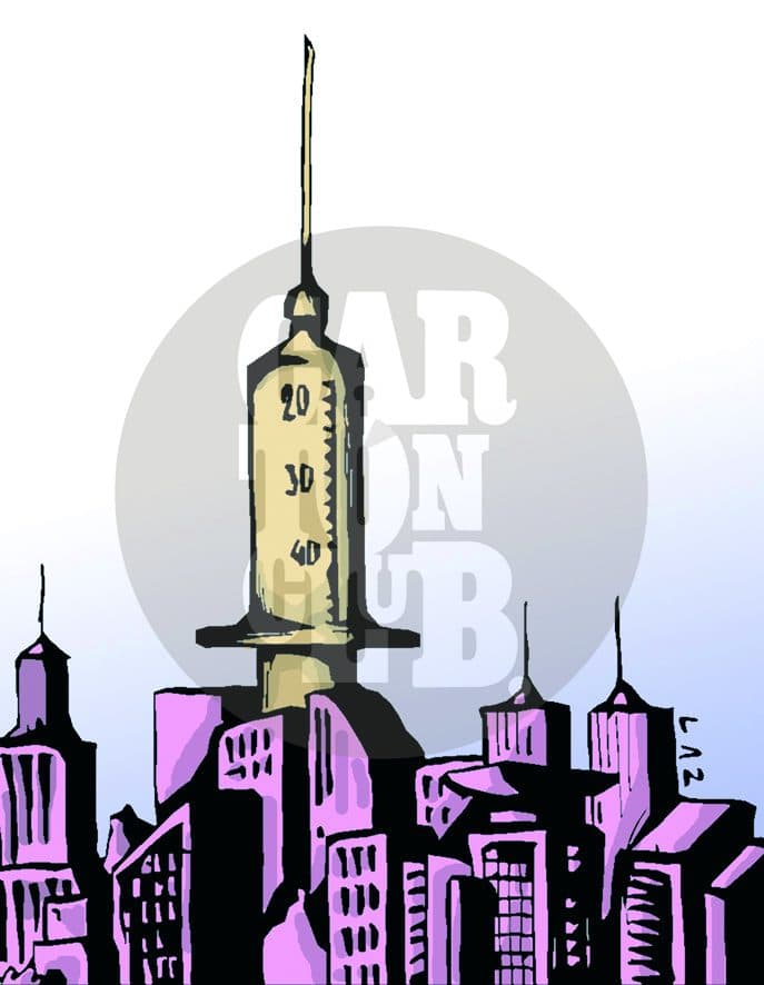 ciudad drogada, cartón de Laz