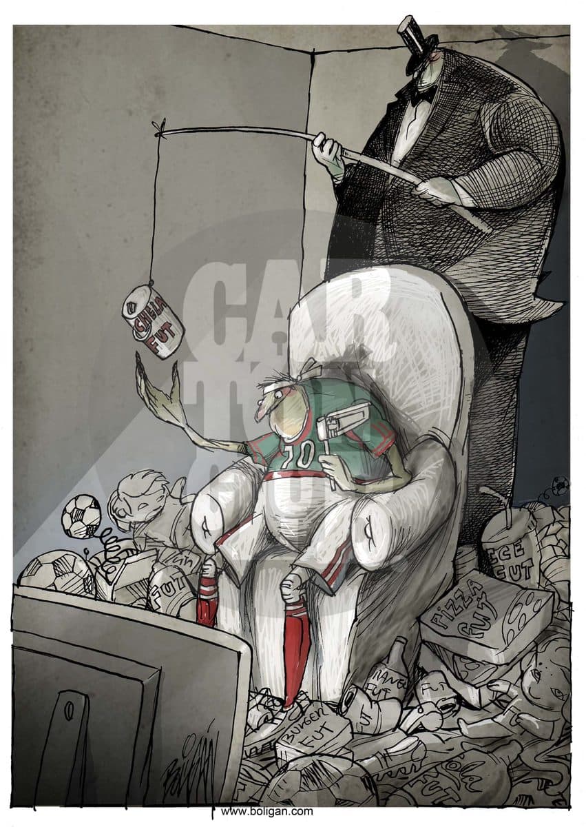 Consumismo Fut, cartón de Ángel Boligán