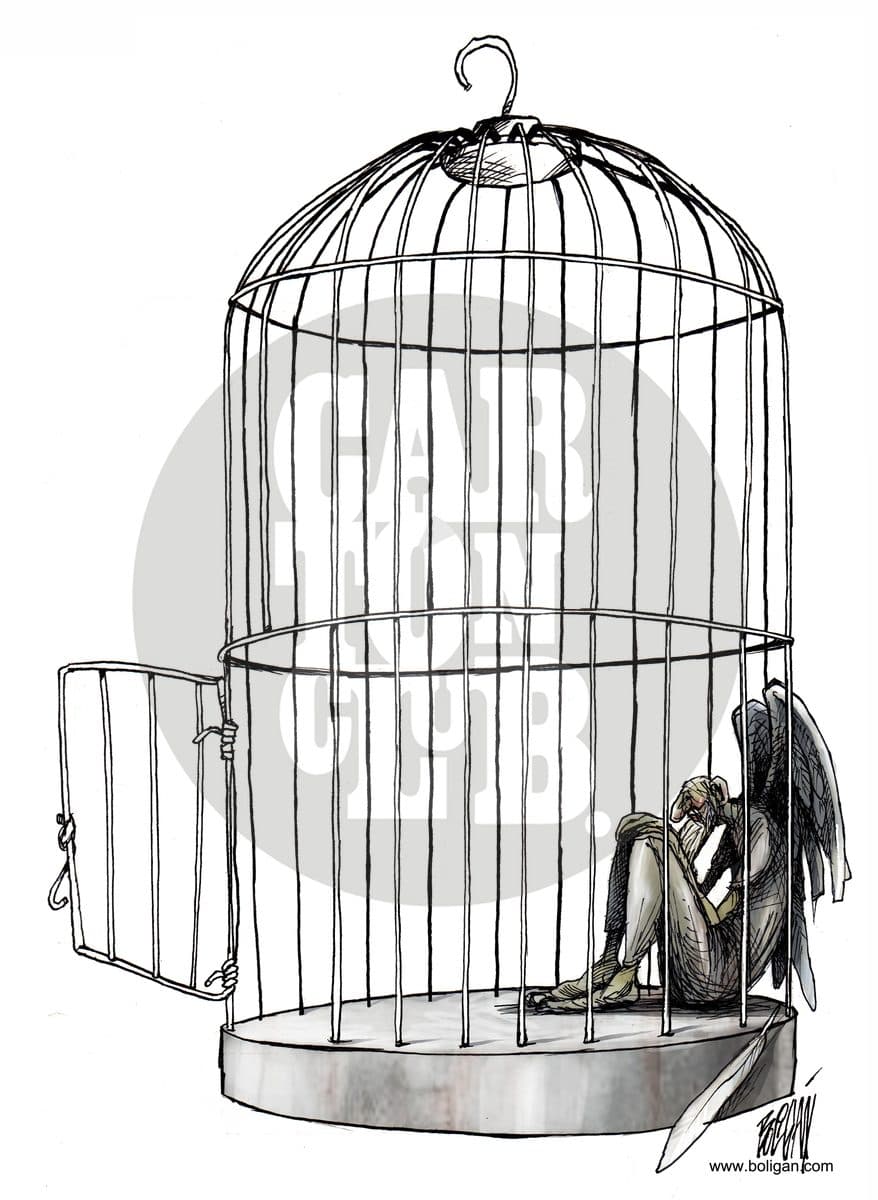 Cuando la libertad llega tarde, cartón de Ángel Boligán