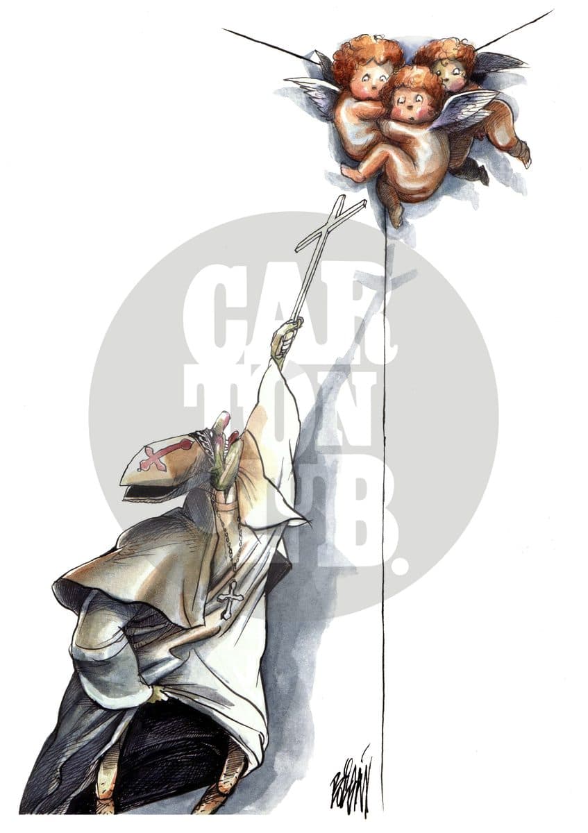 Cura pedófilo, cartón de Ángel Boligán
