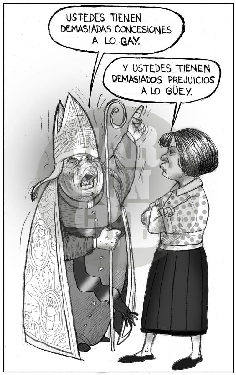 Debate con la Iglesia, cartón de El Fisgón