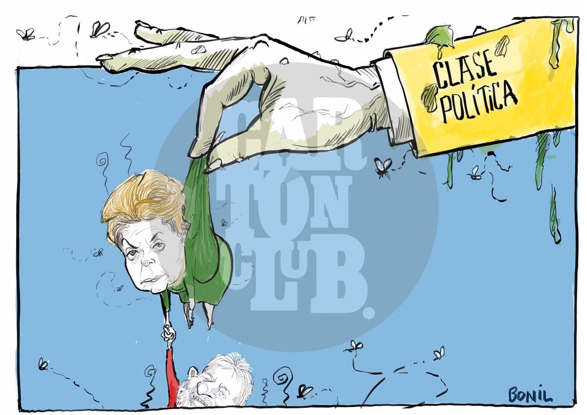 Dilma suspendida, cartón de Bonil
