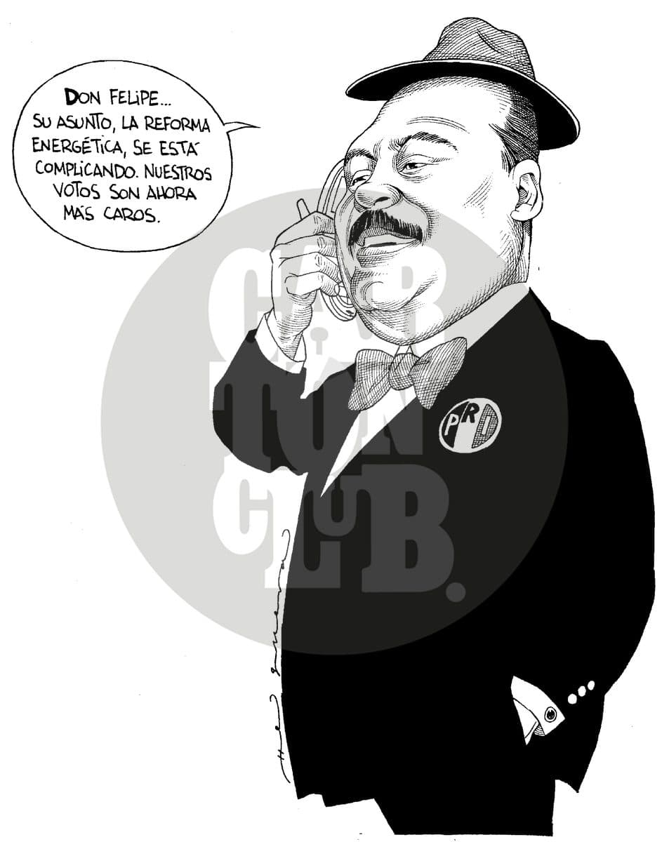 Un personaje con aspecto de jefe mafioso habla por teléfono sobre que la reforma energética se complica porque 'los votos son ahora más caros'.
