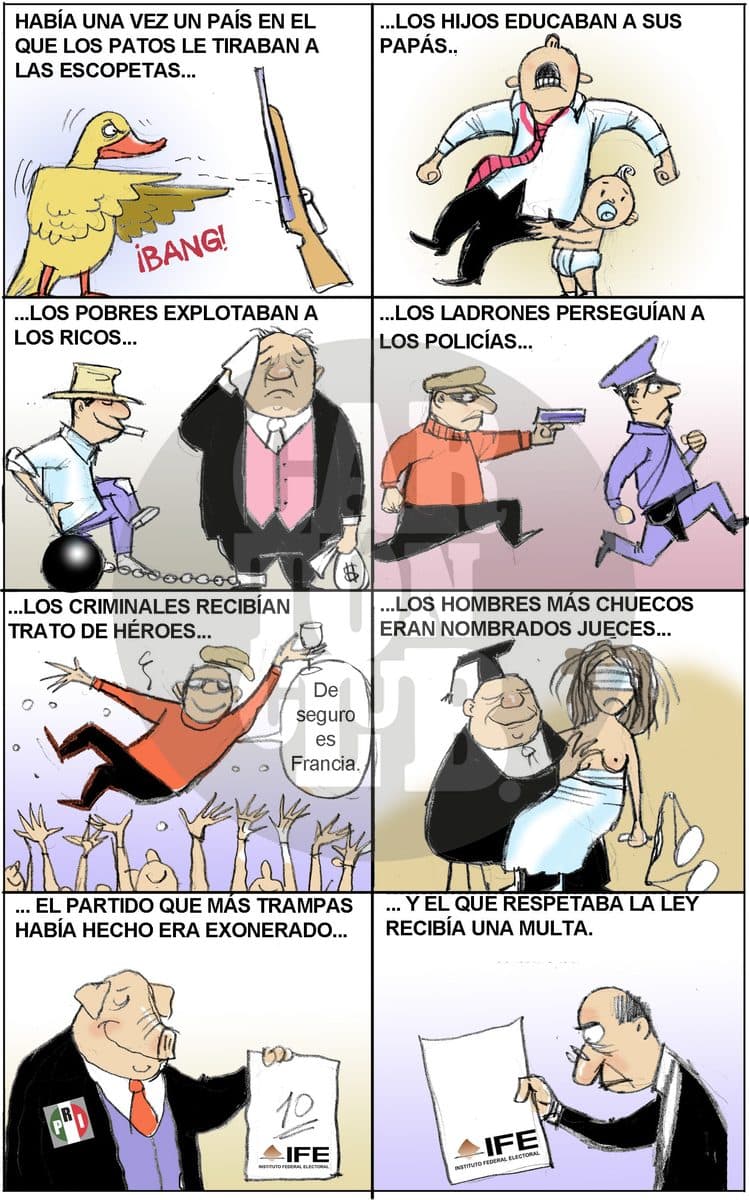 El mundo al revés, cartón de El Fisgón