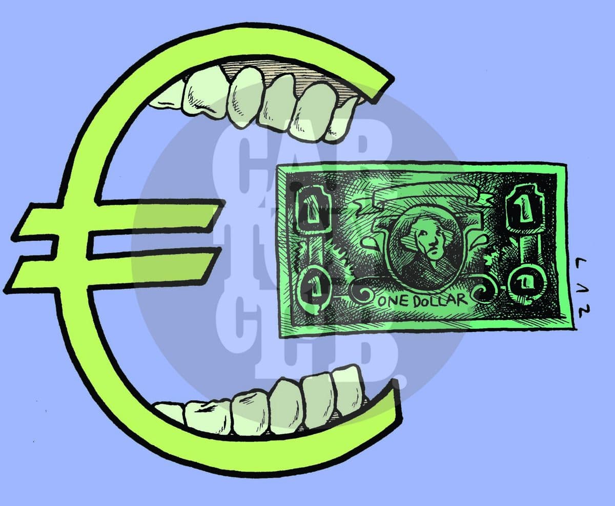 euro vs dolar, cartón de Laz