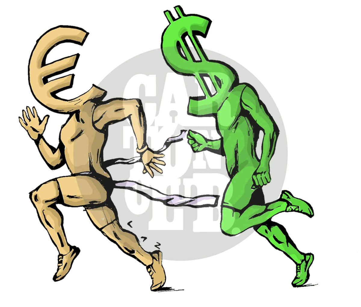 euro vs dolar, cartón de Laz