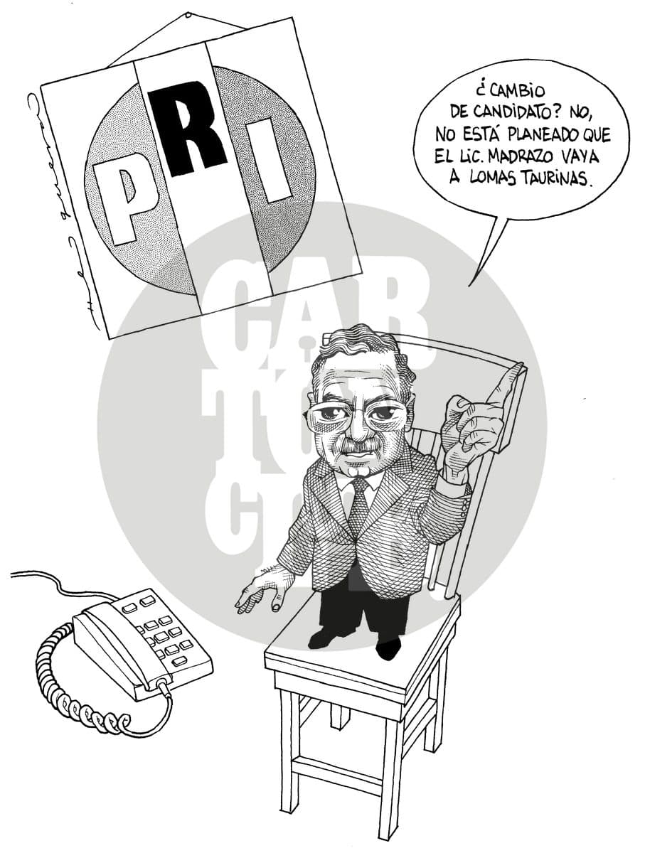Un dirigente del PRI habla por teléfono negando un cambio de candidato y desmintiendo que este vaya a acudir a un lugar cargado de un mal presagio histórico.