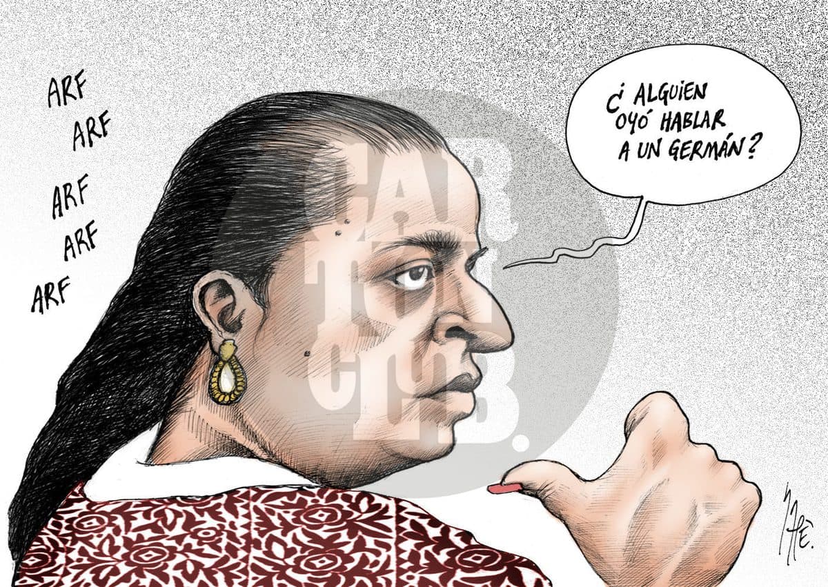 Un personaje ladra 'arf arf' y pregunta si alguien ha oído hablar a 'un Germán', expresando indiferencia hacia lo que dice ese dirigente.