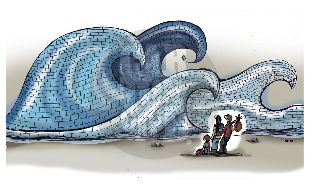 inmigración, muro, pared, europa, cartón de Nani