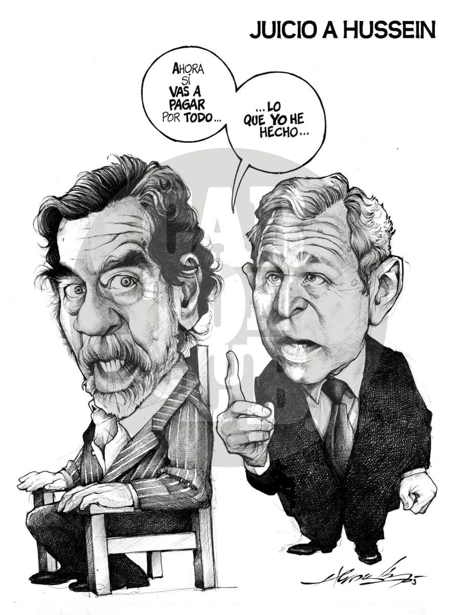 Juicio a Hussein, cartón de Hernández