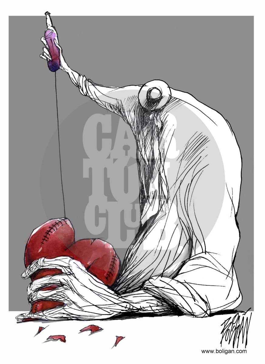 La aguja equivocada, cartón de Ángel Boligán