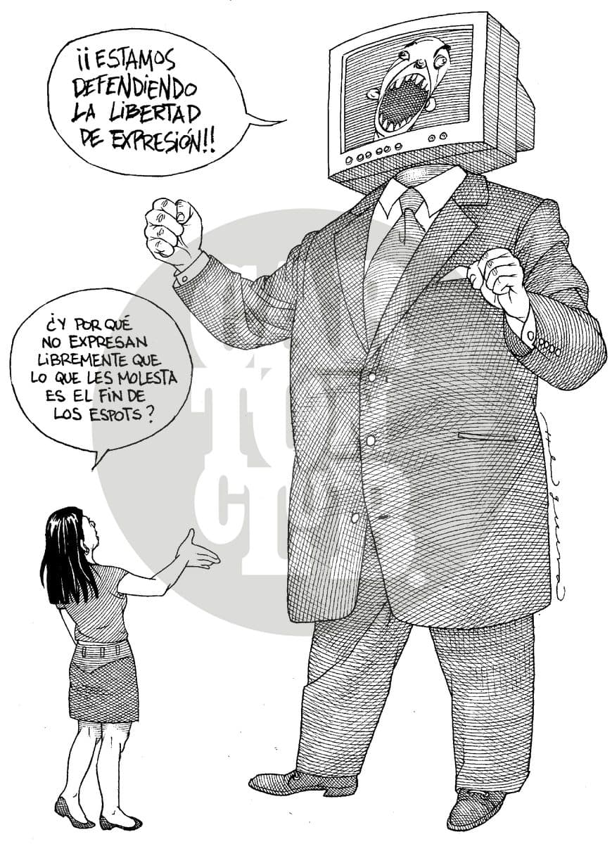 La caja idiota y enojada, cartón de Helguera