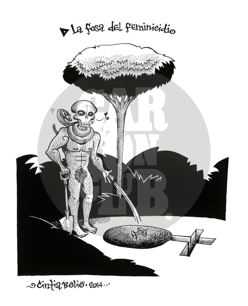 La fosa del feminicidio, cartón de Cintia Bolio
