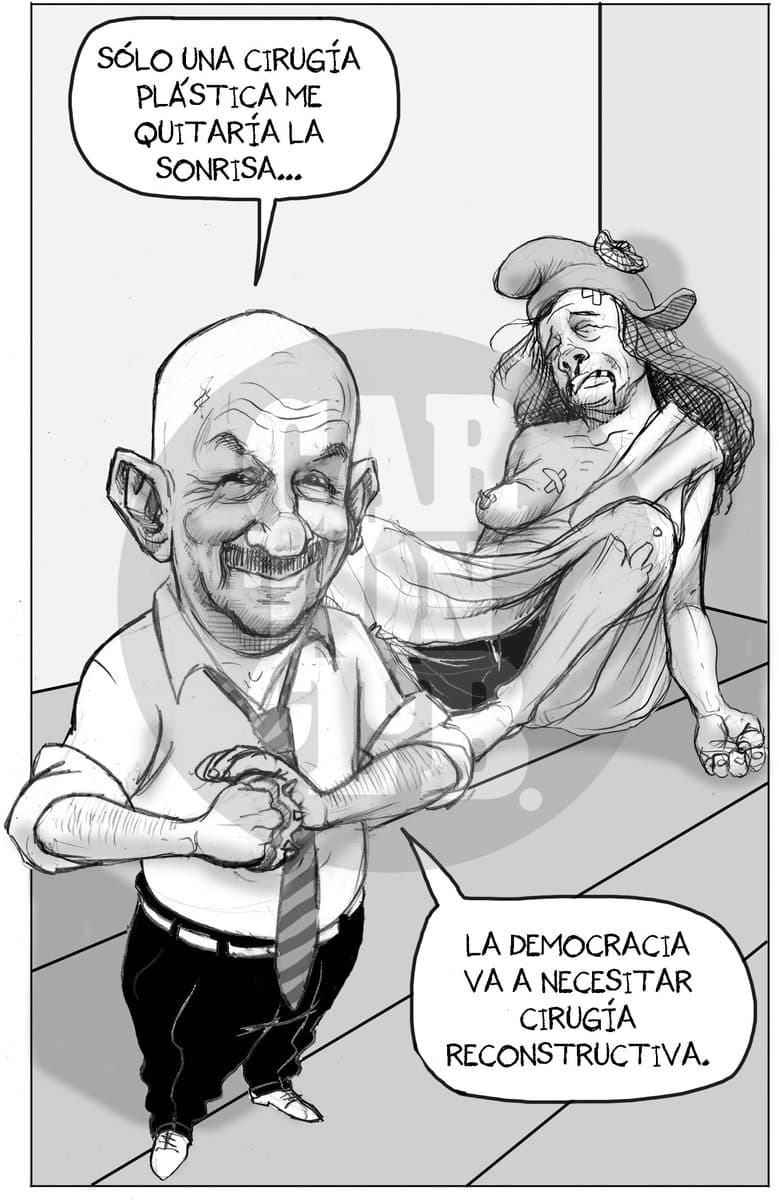 La sonrisa del golpeador, cartón de El Fisgón