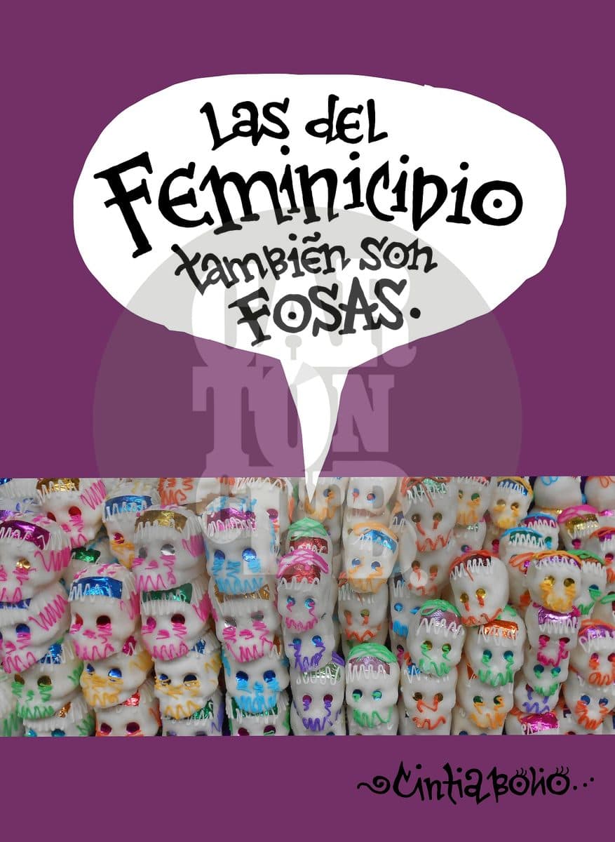 Las del feminicidio también son fosas, cartón de Cintia Bolio