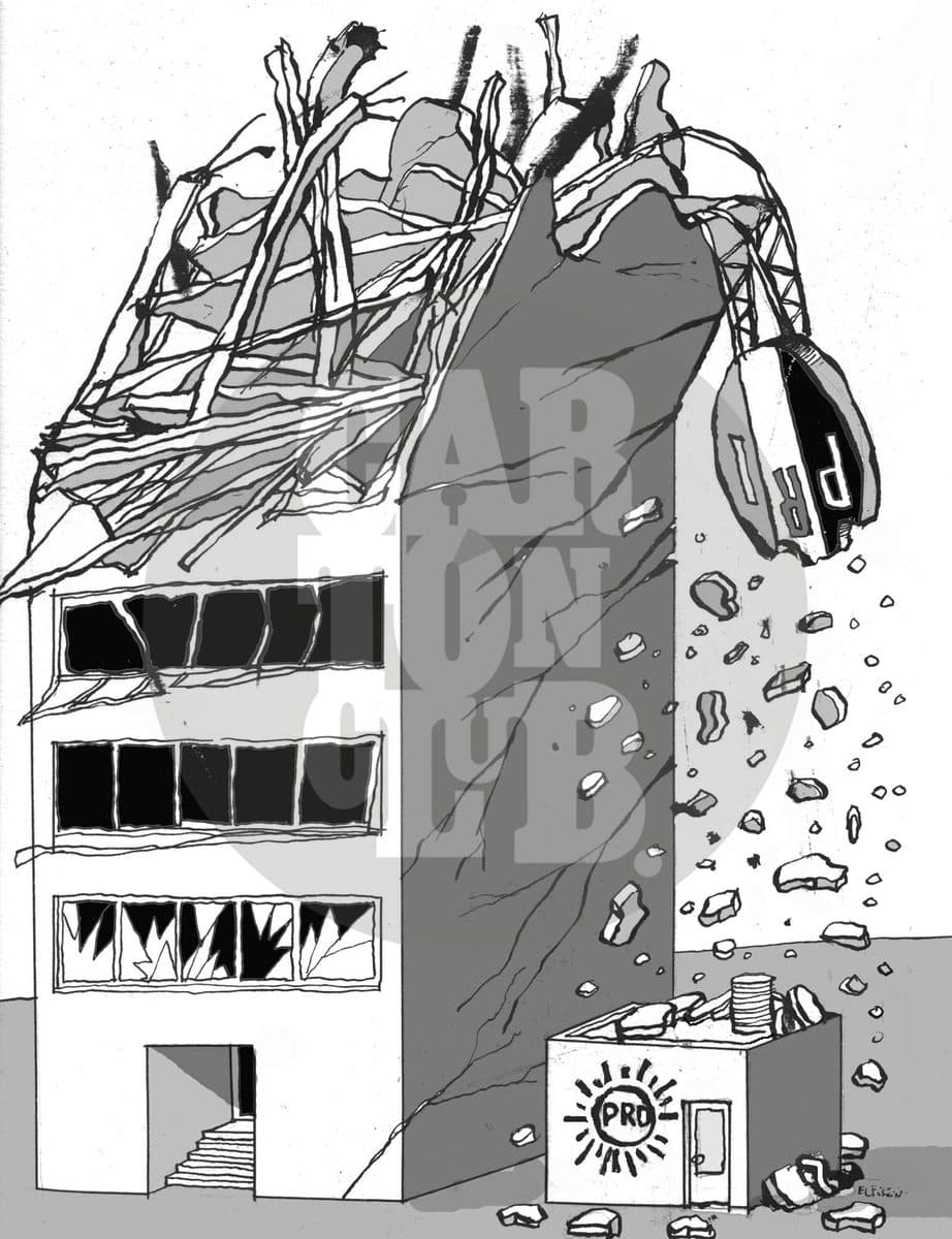 Lluvia de cascajo, cartón de El Fisgón