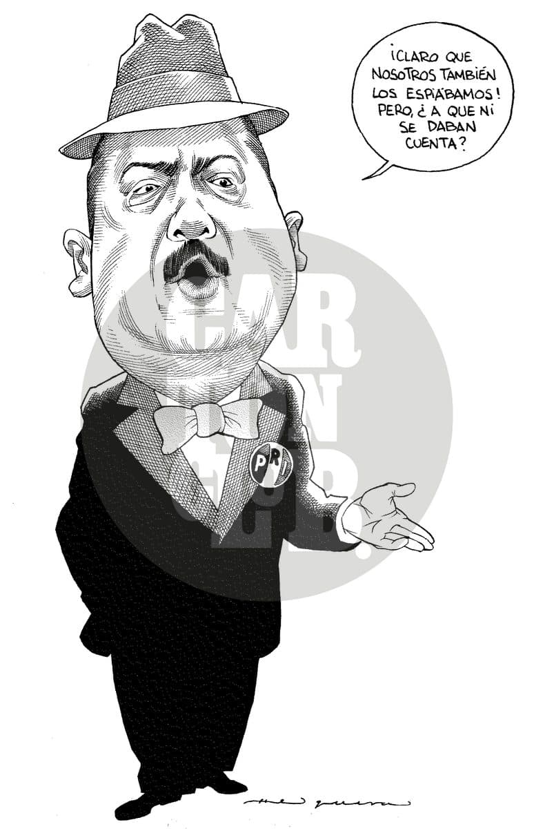 Un político con el emblema del PRI admite con sarcasmo que ellos también espiaban a sus rivales, pero que estos nunca se dieron cuenta.