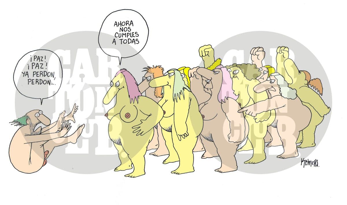 Mujeres al poder y hombres al no poder, cartón de Kemchs