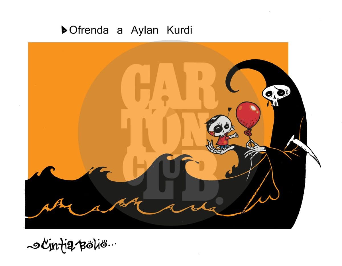 Ofrenda - Aylan Kurdi, cartón de Cintia Bolio