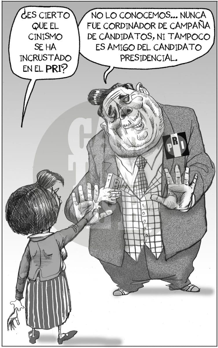 Una niña pregunta a un político priista si el cinismo se ha incrustado en su partido, y él responde negando cualquier vínculo con quienes coordinaron la campaña o son amigos del candidato presidencial.