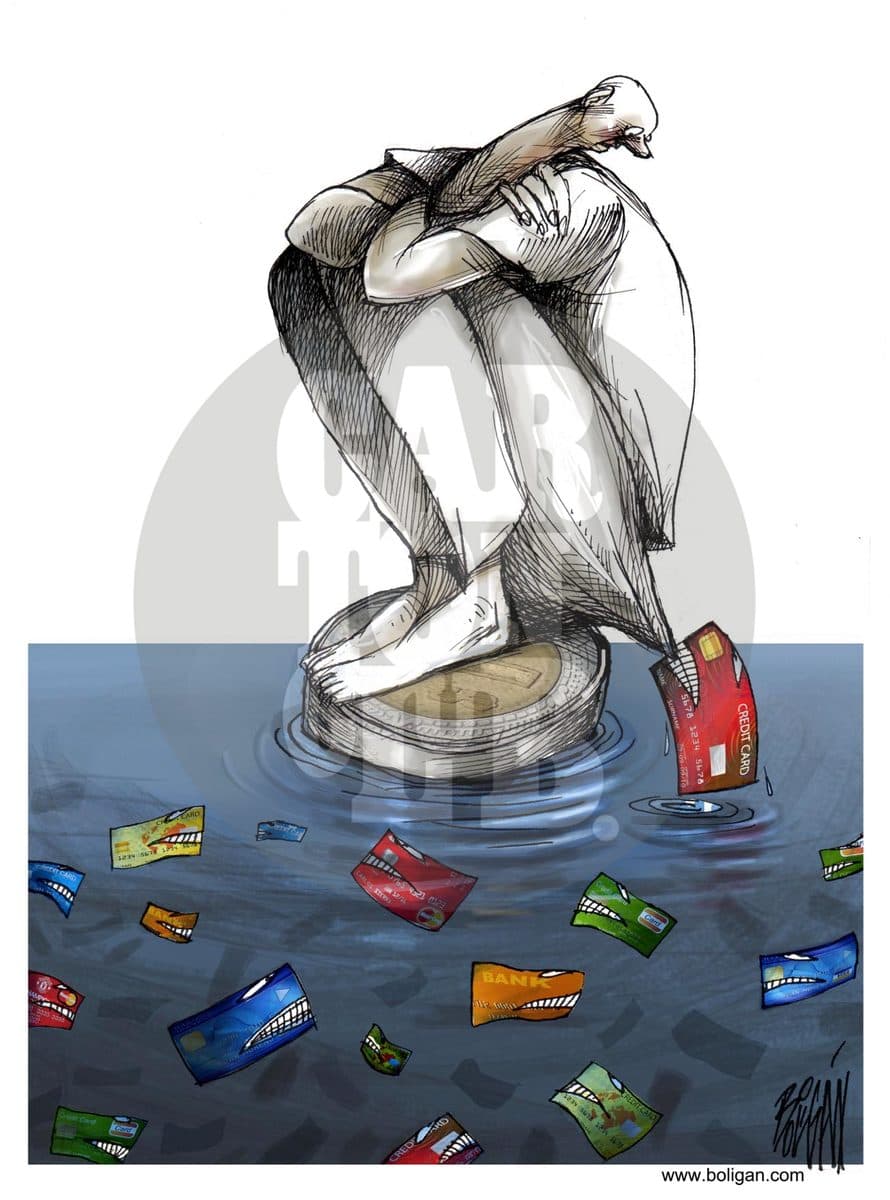 Pirañas de credito, cartón de Ángel Boligán