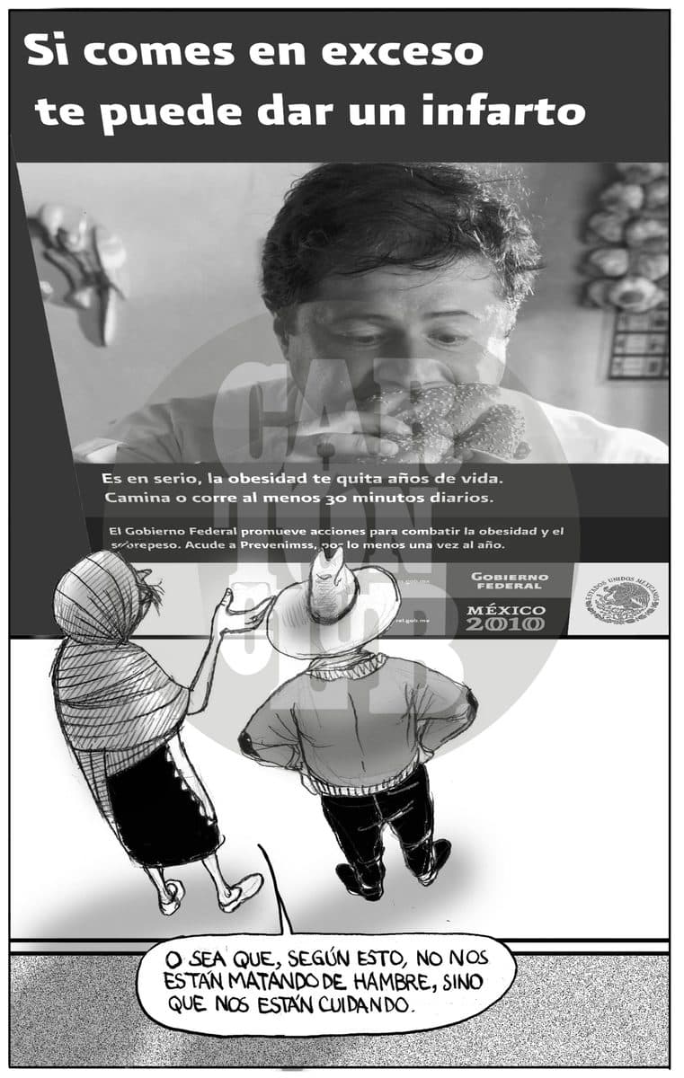 Politica economica y de salud., cartón de El Fisgón