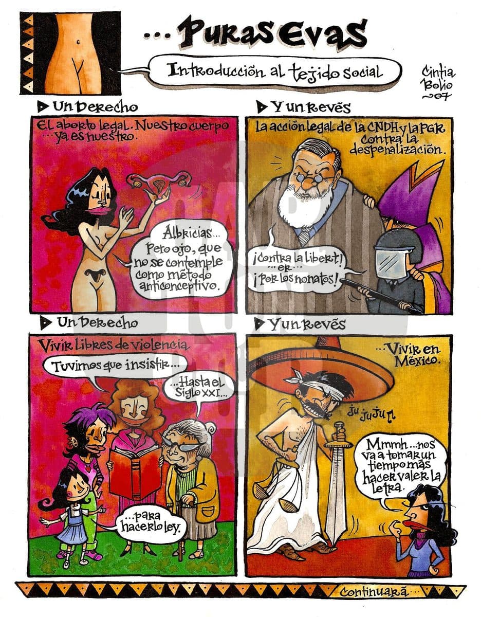 Puras Evas-Tejido 1, cartón de Cintia Bolio