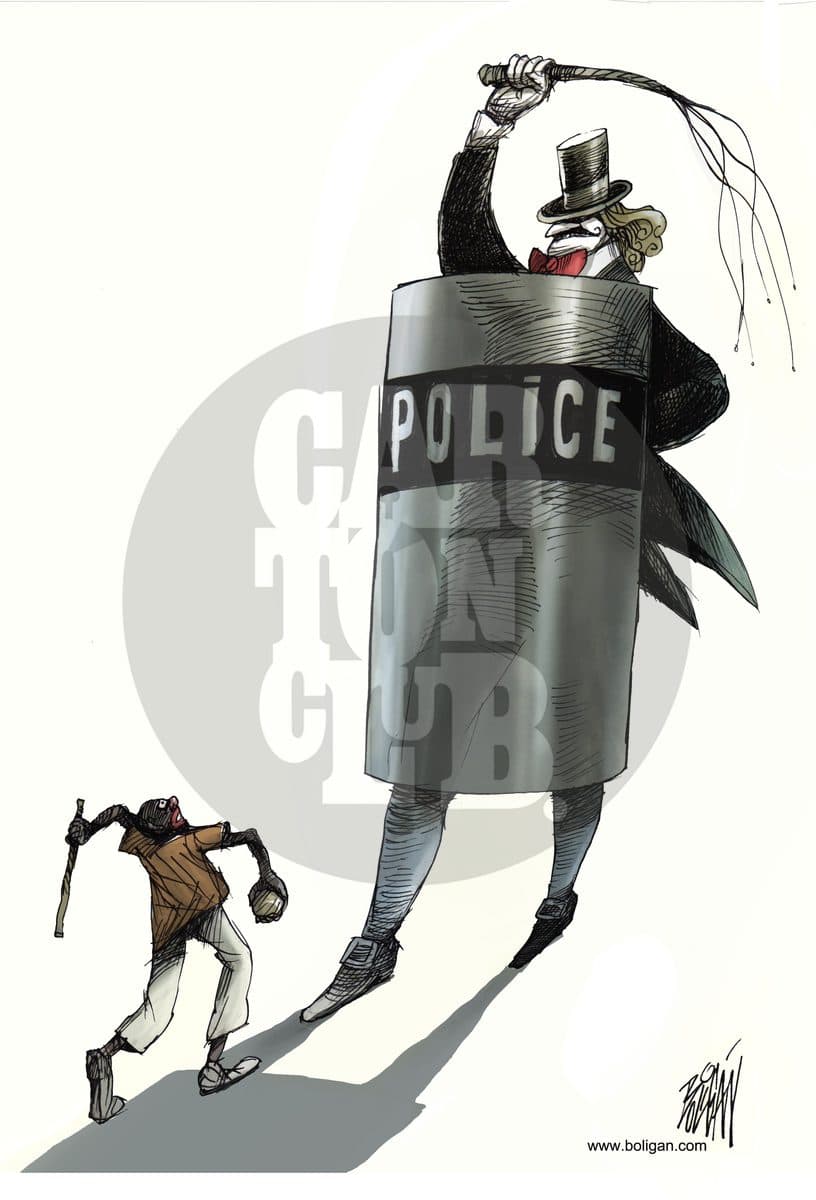 Rebelión en Baltimore, cartón de Ángel Boligán