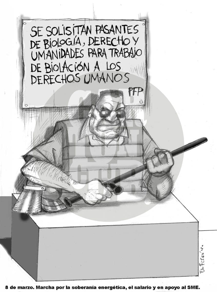 Reclutando en universidades, cartón de El Fisgón