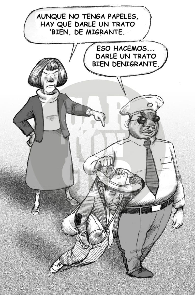 Suerte del migrante en México, cartón de El Fisgón