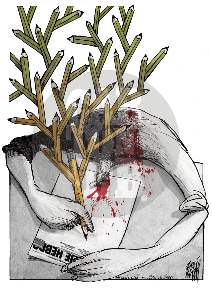 Todos somos CHARLIE HEBDO, cartón de Ángel Boligán