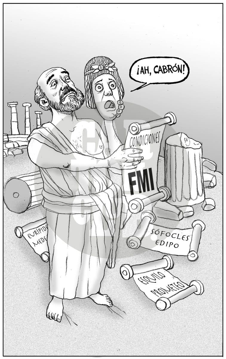 Tragedia Griega, cartón de El Fisgón