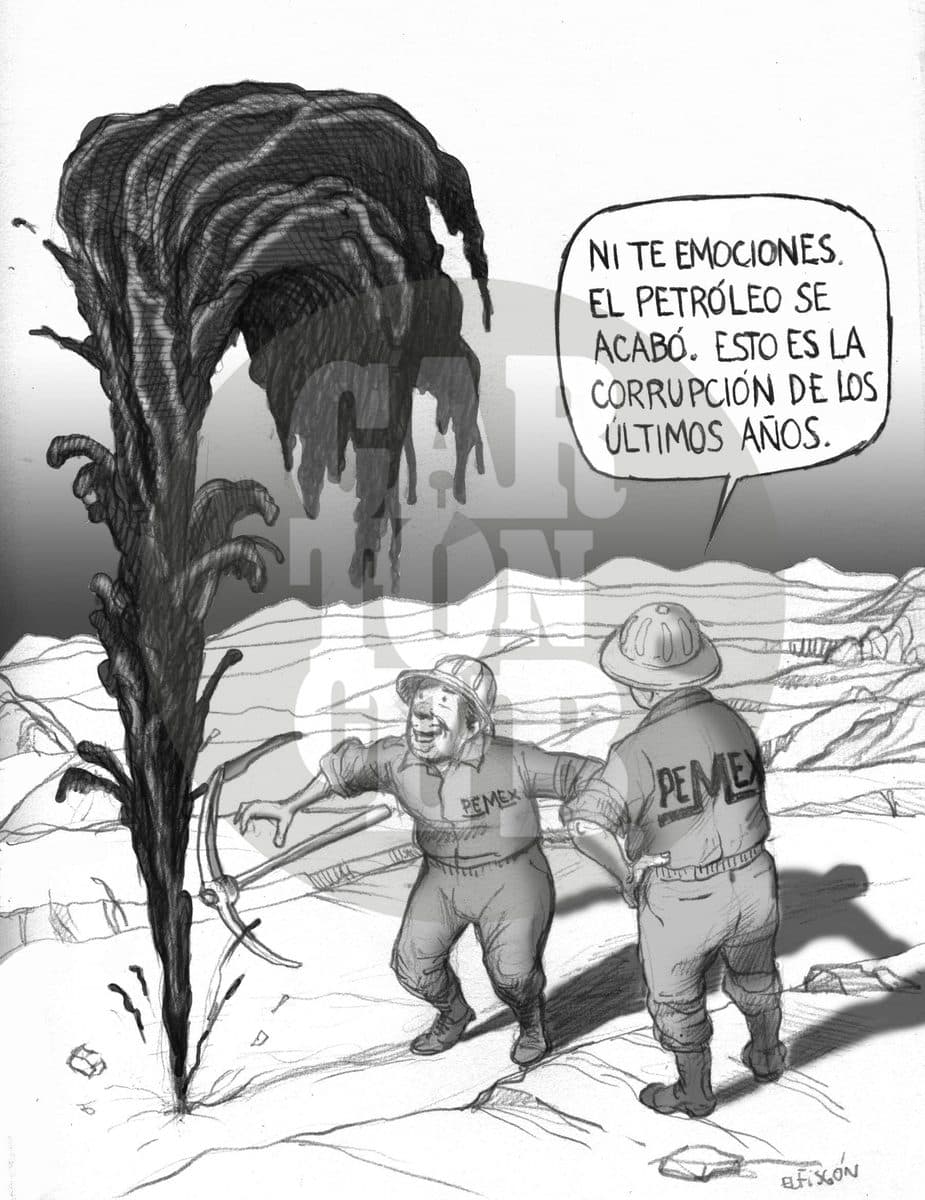 Un chorro negro y pestilente, cartón de El Fisgón