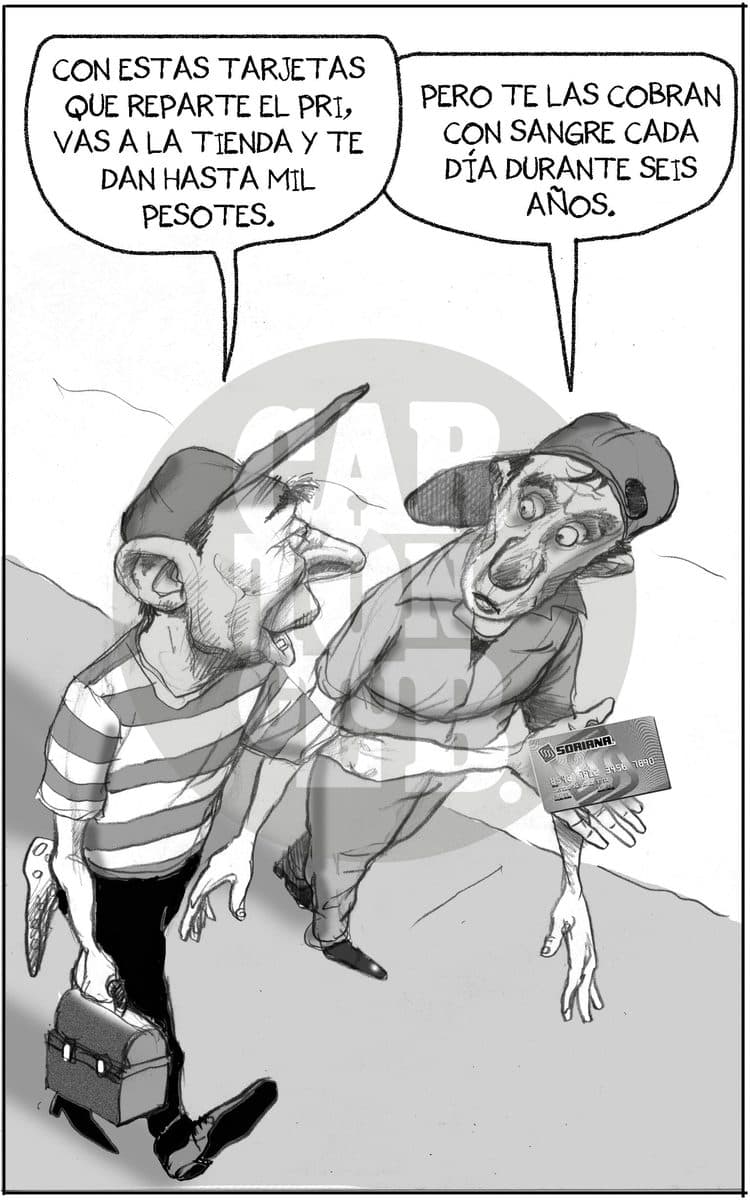 Vote ahora, pague despues, cartón de El Fisgón