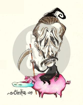 Calavera de la Influenza, cartón de Cintia Bolio