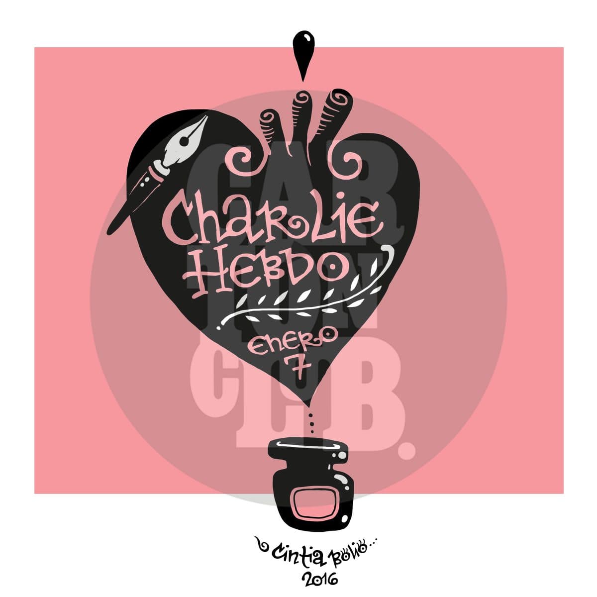 Charlie Hebdo 1er aniversario, cartón de Cintia Bolio
