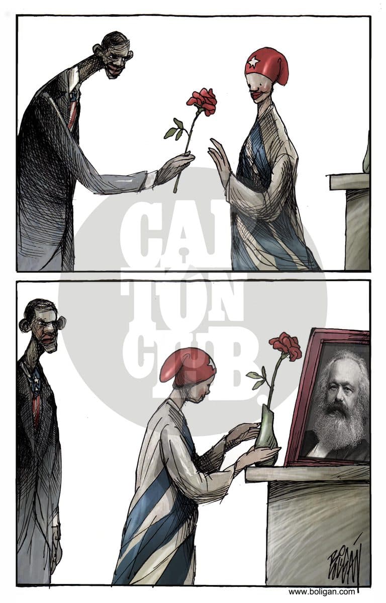 Cuba comunista, cartón de Ángel Boligán