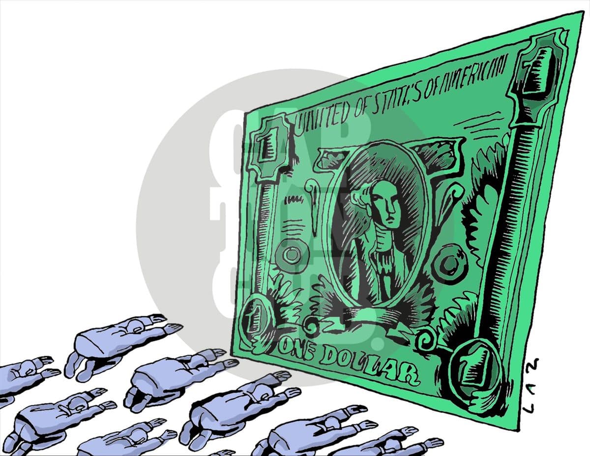 culto al dinero, cartón de Laz