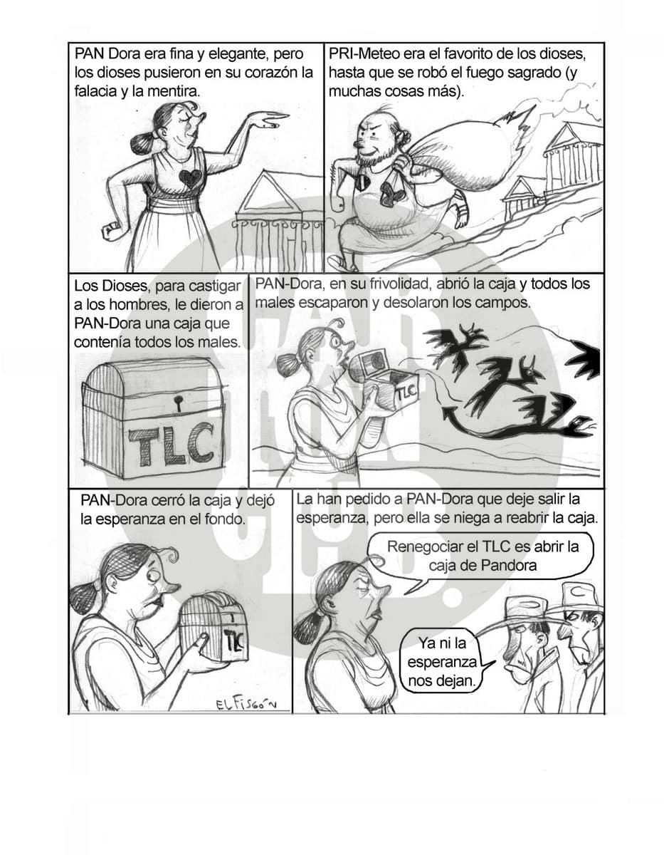 El mito de pan y dora, cartón de El Fisgón