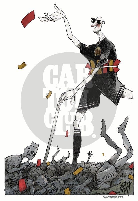 El Mundial de los arbitros Ciegos, cartón de Ángel Boligán