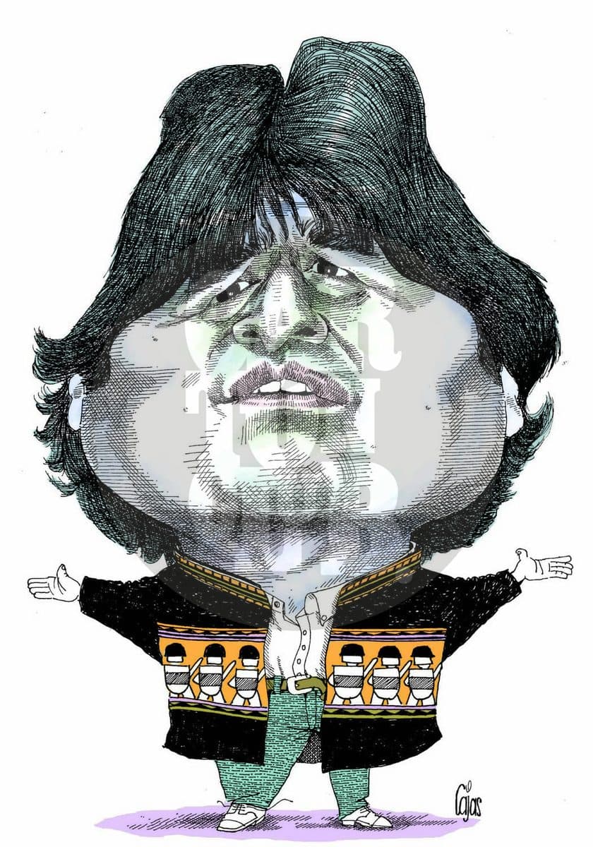 Evo Morales, cartón de Cajas