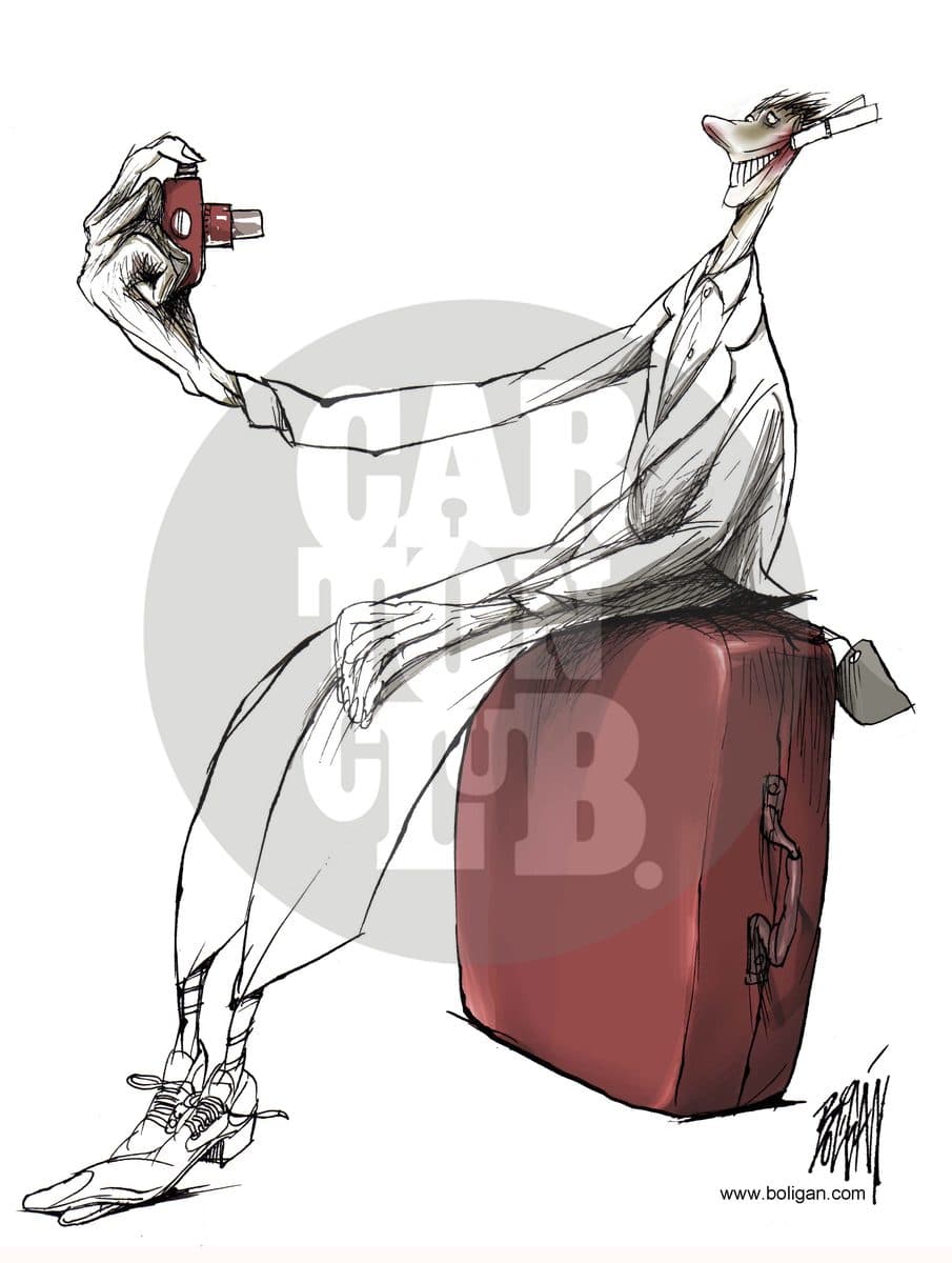 Foto del migrante, cartón de Ángel Boligán